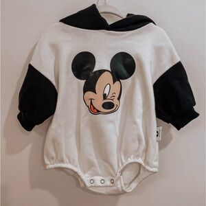 NEW Disney Mickey Color Block Hooded Romper Sweatshirt Bodysuit